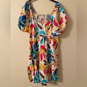 Tabitha Brown for Target botanical print puff sleeve mini dress linen blend XL